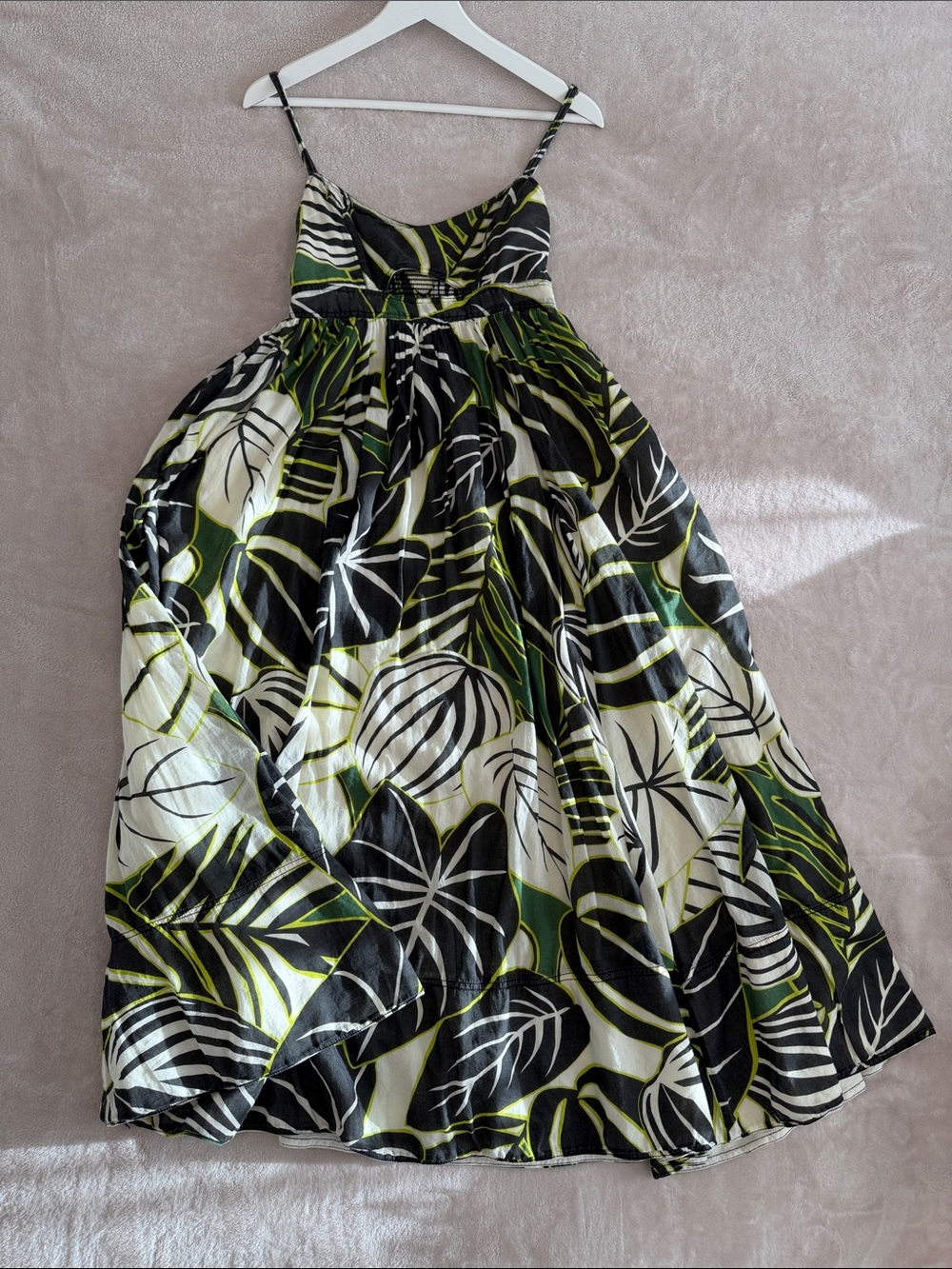 Joie Black, Green & White Tropical Leaf Maxi Dress